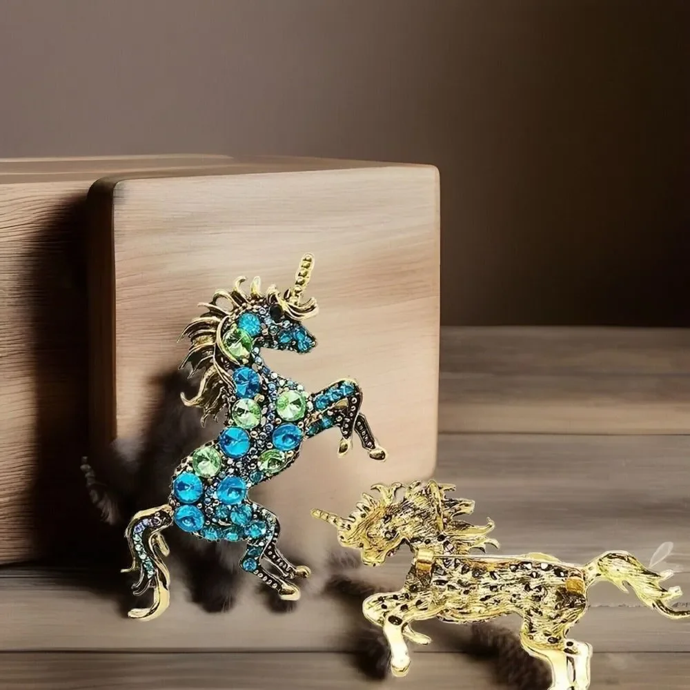 Blue Unicorn Horse Crystal Rhinestone Brooch‎ Jewelry New